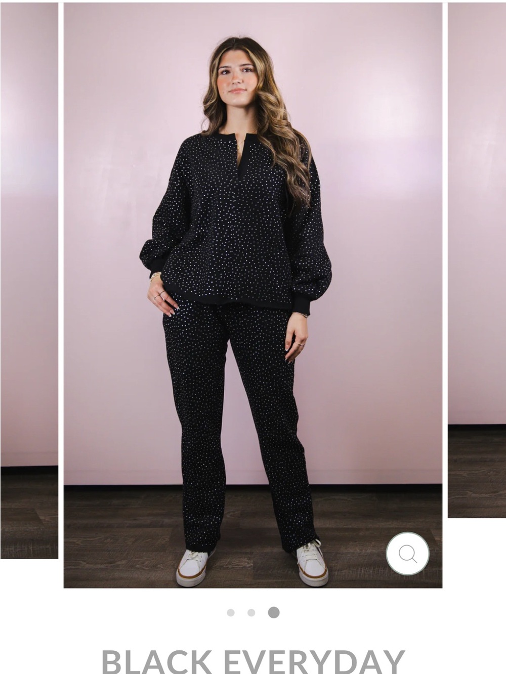 Everyday Black rhinestone Pullover Women's Relaxed Sweatshirt and sweatpants SET